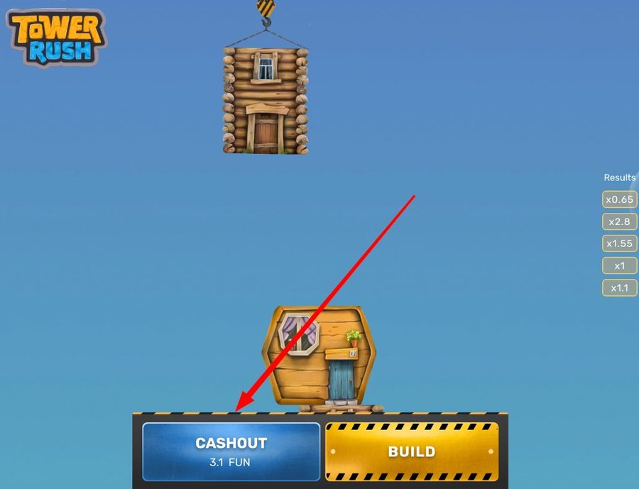 Кнопка CASHOUT в Tower Rush — забрать выигрыш 3.1x
