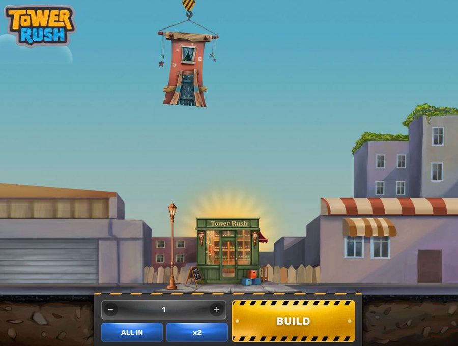 Начало раунда Tower Rush: выбор ставки и кнопка BUILD