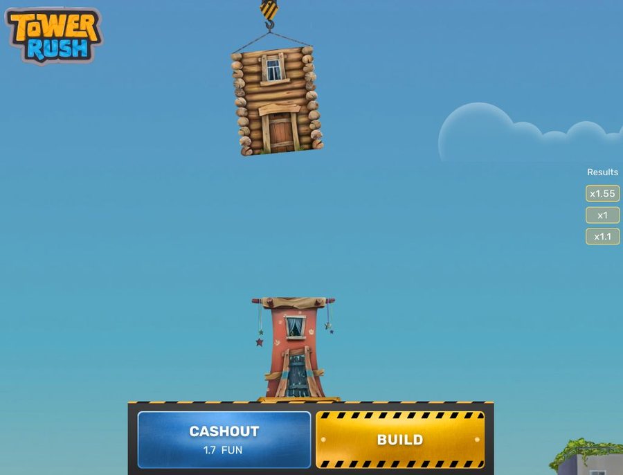 Раунд Tower Rush с коэффициентом 1.7x в казино Mostbet